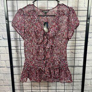 Express Sheer Floral Ruffle Blouse Top NWT Size Small
